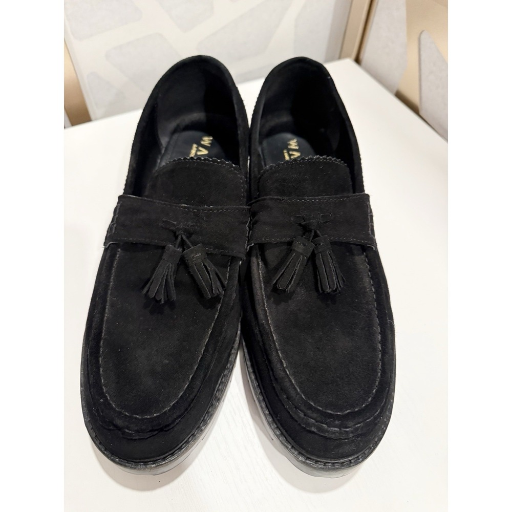 Walk London Arrow Woven Tassel Loafers Stone Suede Black Shoes Size 11 Men's EUC